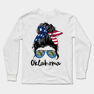 Oklahoma girl Messy bun , American Girl , Oklahoma Flag Long Sleeve T-Shirt